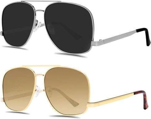 Classic Aviator Sunglasses for Women Men Oversized 70s Vintage Trendy Metal Square Aviators Sun Glasses in Saudi Arabia