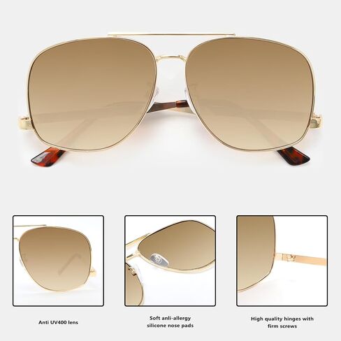 Classic Aviator Sunglasses for Women Men Oversized 70s Vintage Trendy Metal Square Aviators Sun Glasses in Saudi Arabia