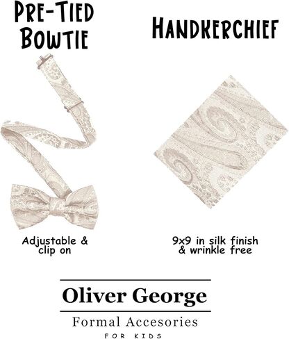 مجموعة منديل ربطات عنق للأطفال الأولاد والبنات بتصميم بيزلي قابل للتعديل ومشبك مربوط مسبقًا in Kuwait