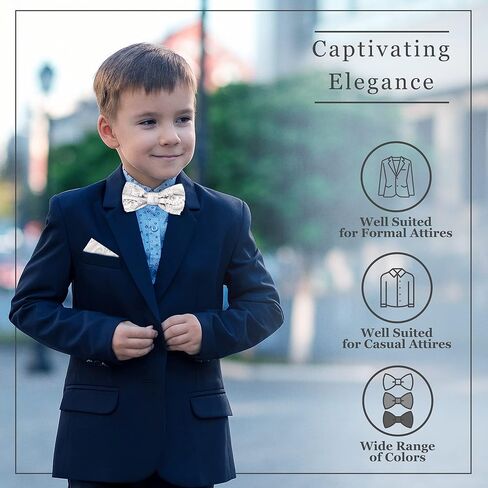 مجموعة منديل ربطات عنق للأطفال الأولاد والبنات بتصميم بيزلي قابل للتعديل ومشبك مربوط مسبقًا in Kuwait