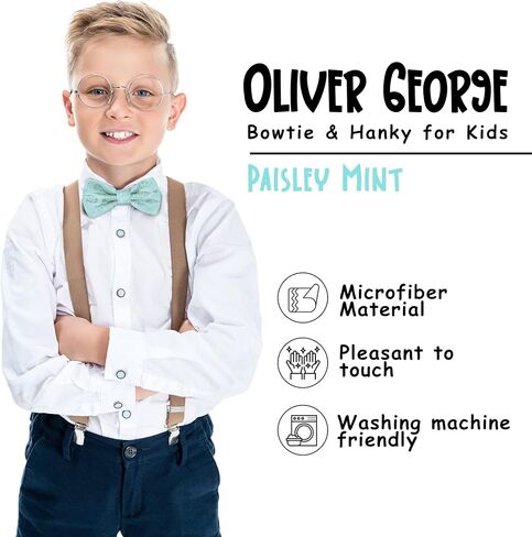 Boys Child Kids Bow Ties Paisley Design Adjustable Pre Tied Clip-On Bow Tie Handkerchief Set in Saudi Arabia
