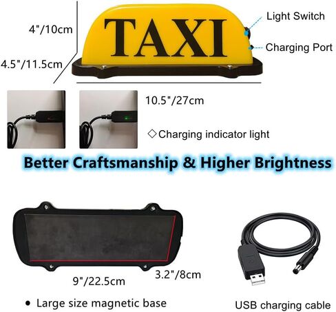 TAXI Sign Light,TAXI Cab Roof Top Illuminated Sign,Sealed Waterproof TAXI Lighting with Magnetic Base,Yellow Shell Taxi Sign Light (USB Rechargeable) in Saudi Arabia