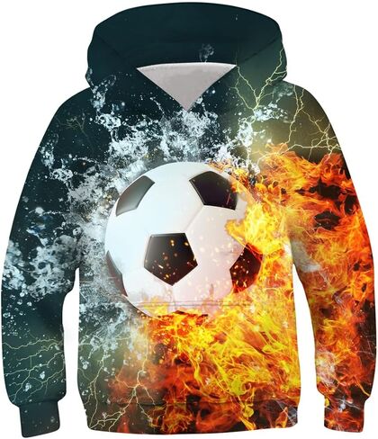 Lovekider Boys Hoodies Sweatshirt Cool 3D Print Pullover with Big Pocket for Kids Fashion Warm Winter 6-16 Years in Kuwait