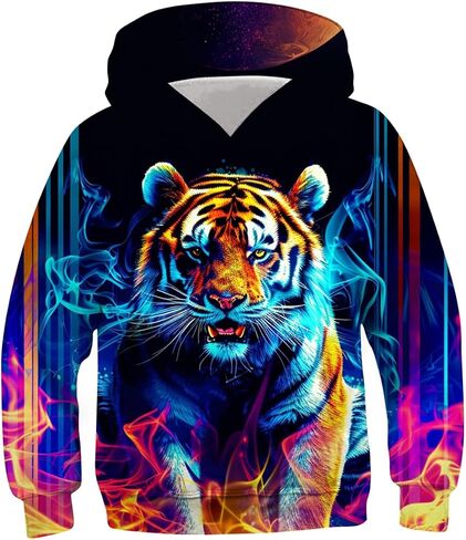 Lovekider Boys Hoodies Sweatshirt Cool 3D Print Pullover with Big Pocket for Kids Fashion Warm Winter 6-16 Years in Kuwait