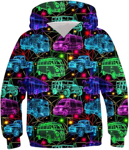 Lovekider Boys Hoodies Sweatshirt Cool 3D Print Pullover with Big Pocket for Kids Fashion Warm Winter 6-16 Years in Kuwait