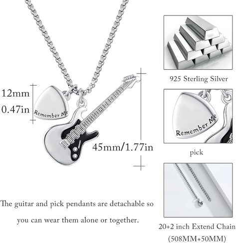 Guitar Urn Necklace For Ashes 925 Sterling Silver Music Guitar Pendant,Guitarist Cremation Keepsake Jewelry Gifts For Music Lover in Kuwait