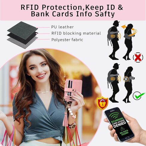 محفظة سلسلة مفاتيح بسوار من السيليكون للنساء وحامل بطاقات معصم ومحفظة RFID رفيعة مع جيب بسحاب in Kuwait