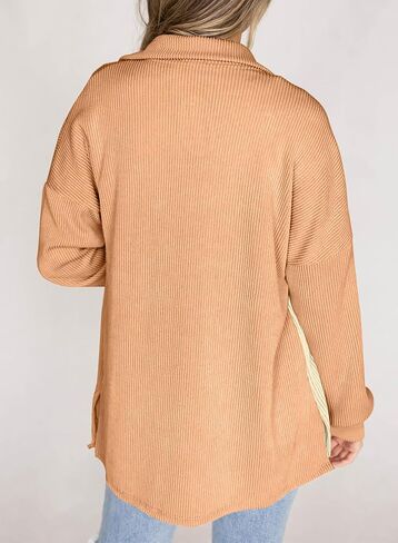 EVALESS Lightweight Jackets for Women Trendy Long Sleeve Button Down Knit Shacket Jacket Fall 2024 Color Block Shirts Clothes in Saudi Arabia
