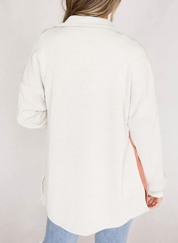 EVALESS Lightweight Jackets for Women Trendy Long Sleeve Button Down Knit Shacket Jacket Fall 2024 Color Block Shirts Clothes in Saudi Arabia
