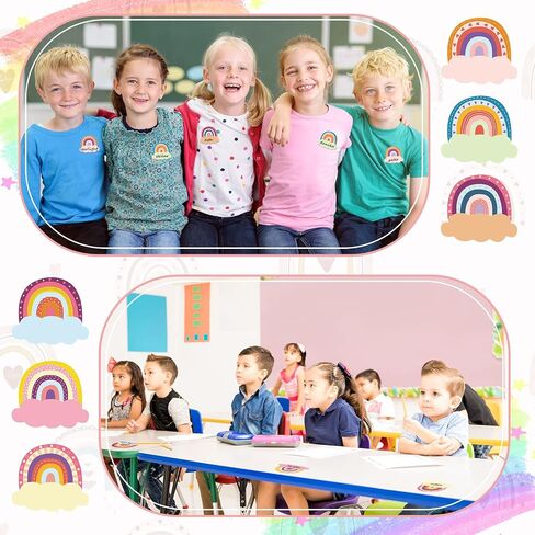 108 Pcs Rainbow Name Plates Rainbow Name Tags Self Adhesive Classroom Labels Rainbow Classroom Decor Kids Name Labels for Desk Classroom Supplies Decoration Back to School Party Favor (Rainbow) in Saudi Arabia