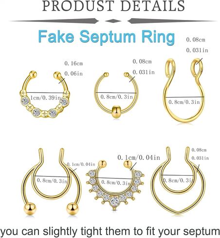 QWALIT Fake Septum Ring Fake Septum Piercing Faux Septum Nose Rings Fake Nose Ring Septum Fake Septum Nose Ring Clip On Septum Nose Ring Faux Septum Piercing Fake Septum Hoop Fake Septum Jewelry in Kuwait