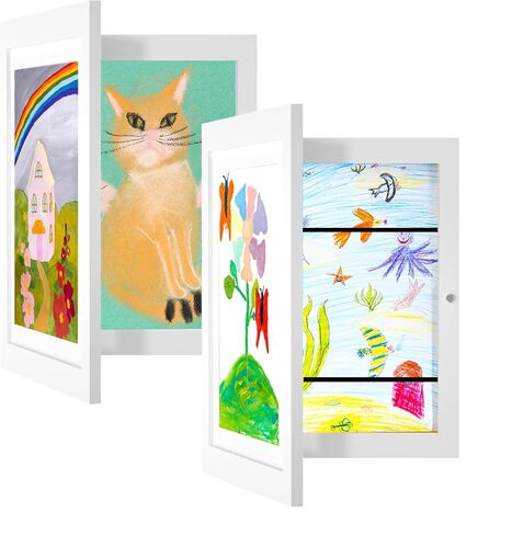 Alaska's Business 2-Pack Kids Artwork Frames Changeable, Magnetic Easy-Open Display, Child Artwork Storage Solution, Wall-Mounted Drawing Exhibit, Creative Photo Frame for Children's Art (White) in Saudi Arabia