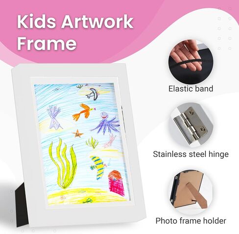 Alaska's Business 2-Pack Kids Artwork Frames Changeable, Magnetic Easy-Open Display, Child Artwork Storage Solution, Wall-Mounted Drawing Exhibit, Creative Photo Frame for Children's Art (White) in Saudi Arabia