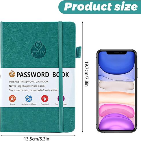 كتاب كلمة المرور مع علامات تبويب أبجدية، كتاب كلمات مرور صغير لكبار السن، كتاب حفظ كلمات المرور لموقع الإنترنت، منظم كلمات المرور للمكتب المنزلي، 5.3 بوصة * 7.8 بوصة in Kuwait