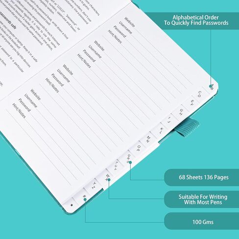 كتاب كلمة المرور مع علامات تبويب أبجدية، كتاب كلمات مرور صغير لكبار السن، كتاب حفظ كلمات المرور لموقع الإنترنت، منظم كلمات المرور للمكتب المنزلي، 5.3 بوصة * 7.8 بوصة in Kuwait
