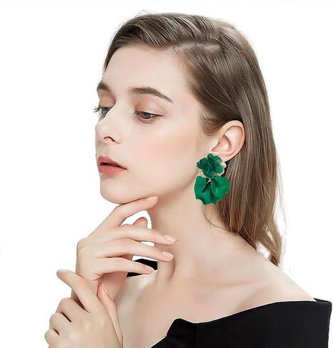 Chiffon Acrylic Rose Petal Earrings Dangle Exaggerated Flower Earrings Drop Statement Floral Tassel Light Weight Earrings Valentine's Day Gift in Saudi Arabia