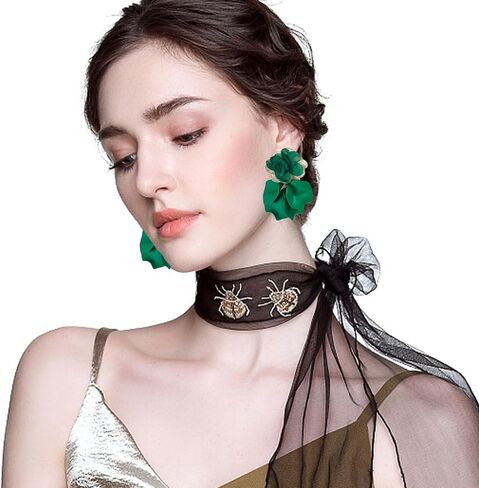 Chiffon Acrylic Rose Petal Earrings Dangle Exaggerated Flower Earrings Drop Statement Floral Tassel Light Weight Earrings Valentine's Day Gift in Saudi Arabia