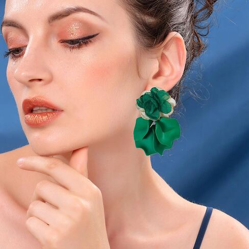 Chiffon Acrylic Rose Petal Earrings Dangle Exaggerated Flower Earrings Drop Statement Floral Tassel Light Weight Earrings Valentine's Day Gift in Saudi Arabia