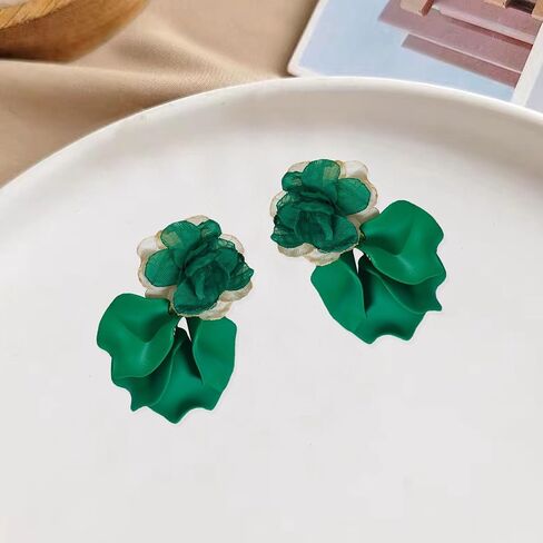 Chiffon Acrylic Rose Petal Earrings Dangle Exaggerated Flower Earrings Drop Statement Floral Tassel Light Weight Earrings Valentine's Day Gift in Saudi Arabia