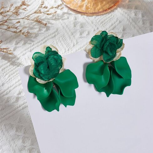 Chiffon Acrylic Rose Petal Earrings Dangle Exaggerated Flower Earrings Drop Statement Floral Tassel Light Weight Earrings Valentine's Day Gift in Saudi Arabia