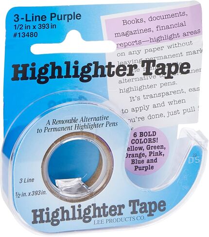 Lee Products Co. Removable Highlighter Tape, 1/2" Wide x 393" Long, With Refillable Dispenser, Purple (13480) in Saudi Arabia
