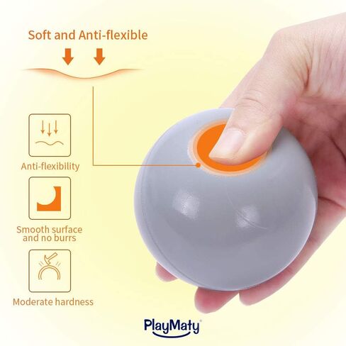 PlayMaty 100 Pieces Colorful Pit Balls Plastic Phthalate Free BPA Free Ocean Ball Crush Proof Stress Balls for Toddlers and Kids Playhouse Ball Pool Pit Accessories 2.2 Inches White Black Grey in Kuwait
