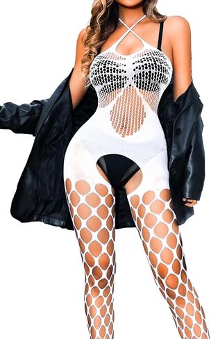 Sexy Fishnet Bodysuit For Women Sheer Lingerie, Rave Outfits Festival Dancer Club, Gothic Cutout Mesh Body Stockings in Saudi Arabia