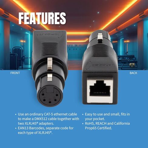 SIRS-E 2-Pack - محول كابل CPoint XLR RJ45 CAT-5 Ethernet إلى DMX512، أنثى 5 دبابيس، XLRJ45-5F in Saudi Arabia