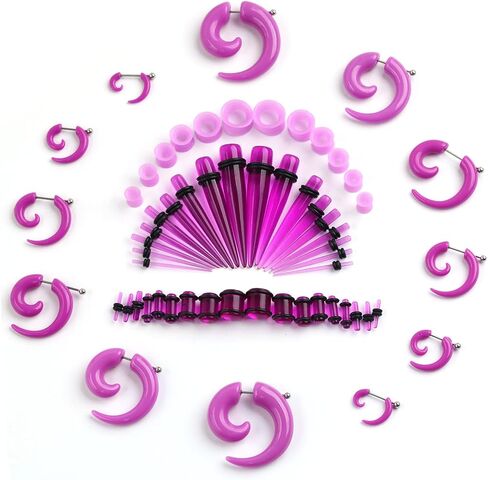 Acrylic Ear Stretching Kit - 62 Pieces Tapers, Plugs, Silicone Tunnels, Gauges Expander Set (14G-00G) Body Jewelry in Saudi Arabia