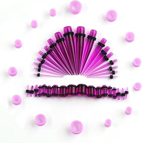 Acrylic Ear Stretching Kit - 62 Pieces Tapers, Plugs, Silicone Tunnels, Gauges Expander Set (14G-00G) Body Jewelry in Saudi Arabia