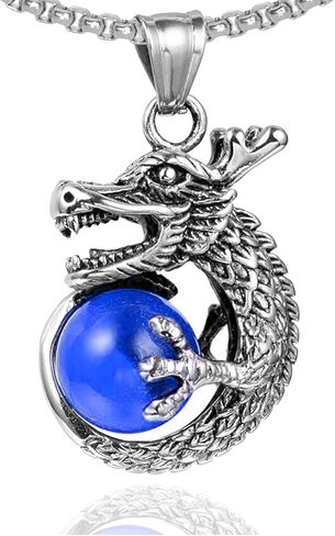 Fusamk Punk Rock Titanium Steel Dragon Claw Crystal Ball Pendant Necklace,24" Link Chain in Kuwait