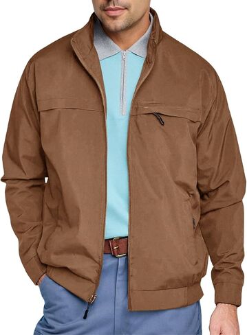 Runcati Men's Lightweight Full Zip Jackets Golf Stand Collar Bomber Jacket Casual Windbreaker Outwear in Saudi Arabia
