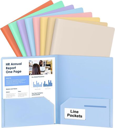 8 Pcs Two Pocket Folders (Assorted Color), File Folders with Pockets, Heavy-Duty Plastic Pocket Folders with Business Card Holder Fit Letter Size for School, Office, Filing Cabinet, Business in Saudi Arabia
