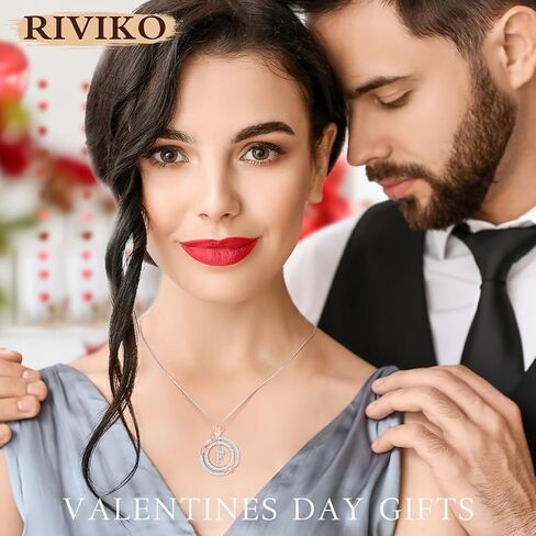 RIVIKO ارتفع القلائد الأولية دائرة مزدوجة للنساء الفتيات، 925 الفضة الاسترليني جولة حرف قلادة سحر قلادة، الأبجدية شخصية من A-Z لذيذ المجوهرات الأولية عيد الميلاد الذكرى السنوية هدايا عيد ميلاد للفتيات أمي زوجة صديقة in Kuwait