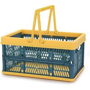 Plastic Storage Crate, Collapsible Crate for Storage Stacking Folding Storage Basket, Collapsible Shopping Basket,Car Storage Basket, Milk Crate with Handles for Kitchen, Bathroom, 20L (Red)