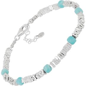 Silpada 'Delightful Moment' Sterling Silver Hematite and Amazonite Bead Bracelet, 7.5" + 1"