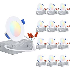 سلسلة TORCHSTAR الأساسية 12 حزمة 12 وات 6 بوصة إضاءة LED غائرة مع صندوق توصيل، ضوء نهاري 5000 كلفن، 5%-100% عاكس للضوء، معتمد من ETL وEnergy Star
