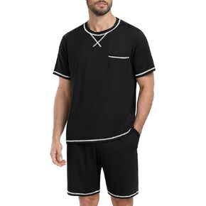 PrinStory Men's Pajamas Set Sleepwear Lightweight Short Sleeve Shirts and Shorts Soft 2 Piece Lounge Set Cozy Nightwear