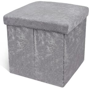 Storage Ottoman Cube, Velvet Tufted Ottoman with Storage, Folding Square Storage Ottoman, Small Footstool Rest Padded Seat, Grey