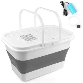 13L Fishing Bucket with Mini Oxygen Pump,Portable Folding Collapsible Minnow Bucket Fish Live Container Box with Breathable Mesh Space Saving Outdoor Traveling Hiking Fishing