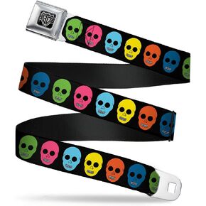 Buckle-Down Seatbelt Belt - Skulls Black/Multi Color - 1.0" Wide - 20-36 Inches in Length