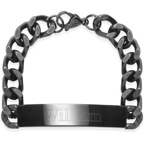 EVE'S ADDICTION Men's Black Stainless Steel Name Bracelet - ID Bracelet for him - Custom Engraved Jewelry