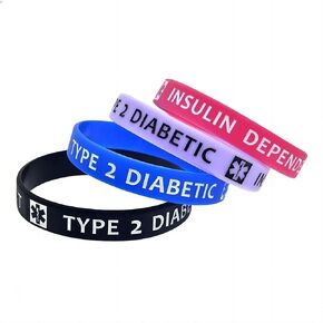4 Pieces of Medical Alert Type 2 Diabetic Insulin Dependent Silicone Bracelet