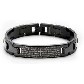 Engravable Lord's Prayer Bracelet for Him - Black Stainless Steel ID Bracelet - Men's Personalized Bracelets - Religious Gift for Him - Birthday Gift - Graduation Gift - Father's Day Gift