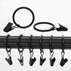 50 Pcs Curtain Rings with Clips 1 Inch Interior Diameter,Curtain Hooks Rustproof Metal Hangers Ring Decorative Drapery Vintage Black