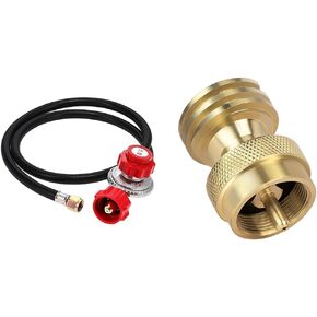 Gas One 2109-RED 0-20 PSI 4 ft Regulator and Red Hose Bundle with GASPRO 20lb to 1lb Propane Tank Adapter