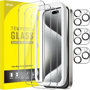 JETech Screen Protector for iPhone 15 Pro 6.1-Inch with Camera Lens Protector, Easy Installation Tool, Tempered Glass Film, HD Clear, 2-Pack Each