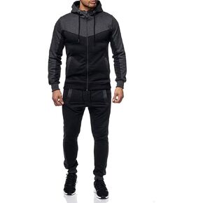 Men's Sweatsuit 2 Pieces Set Casual Jogging Athletic Hooded Tracksuit Full Zip Color Blocks Long Sleeve Outfit