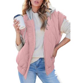 EVALESS Hooded Puffer Vest Women 2024 Zip Up Sleeveless Quilted Vests with Pockets