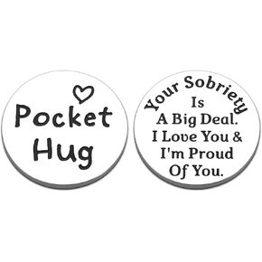 Sobriety Gifts for Men Women, One Year Sober Gifts for Men, Alcoholics Anonymous, AA Chips, 6 Month Sobriety Gift, Long Distance Gifts, Encouragement Pocket Hug Token, Best Friend Birthday Gifts